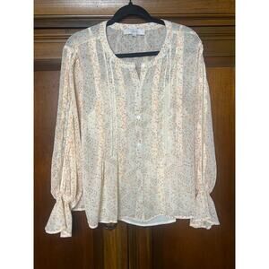 LOFT Romantic Floral Pintuck & Lace Blouse